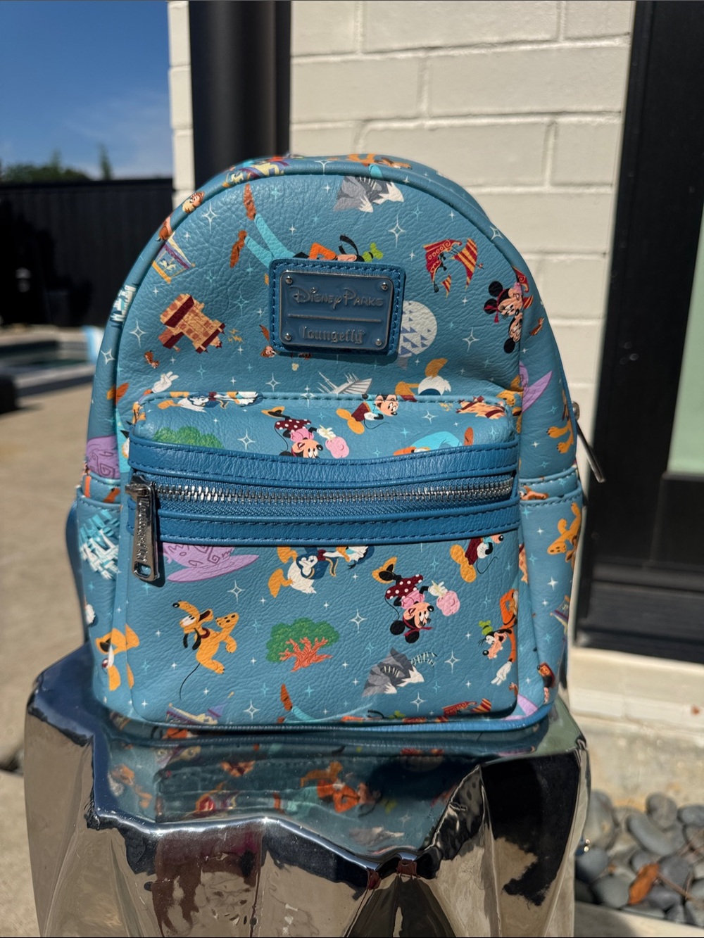 Loungefly blue Disney Parks Mini Backpack Mickey and friends